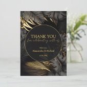 Moderne Black Gold Tropical Wedding Vielen Dank Dankeskarte (Stehend Vorderseite)