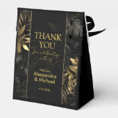 Moderne Black Gold Tropical Wedding Vielen Dank Geschenkschachtel (Rückseite)