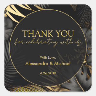 Moderne Black Gold Tropical Wedding Vielen Dank Quadratischer Aufkleber
