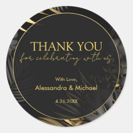 Moderne Black Gold Tropical Wedding Vielen Dank Runder Aufkleber