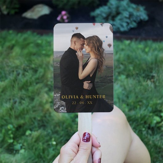 Moderne Black, Gold Wedding Program Fans mit Foto Fächer