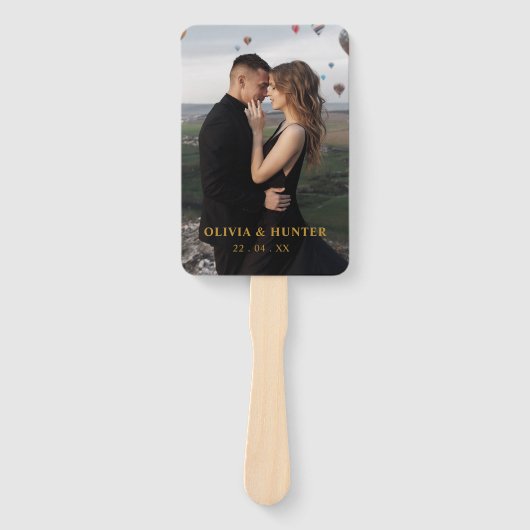 Moderne Black, Gold Wedding Program Fans mit Foto Fächer (Vorderseite)