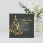 Moderne Black & Gold Weihnachtsfeier Einladung (Stehend Vorderseite)