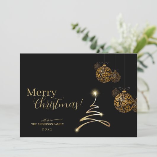 Moderne Black Gold Weihnachtskarte Einladung (Stehend Vorderseite)