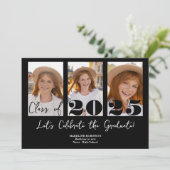 Moderne Black Graduation Party 5 Foto Class Einladung (Stehend Vorderseite)