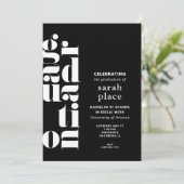 Moderne Black Graduation Party Einladung (Stehend Vorderseite)