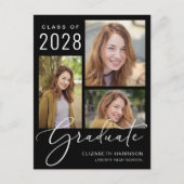 Moderne Black Graduation Party im Foto Einladungspostkarte (Vorderseite)