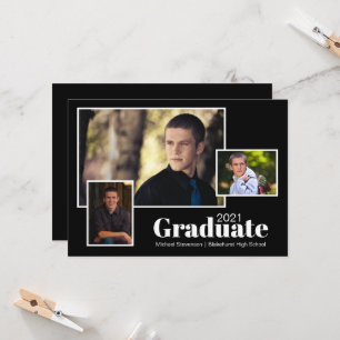 Moderne Black Graduation Party mit drei Fotos Einladung