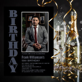 Moderne Black Gray Foto Geburtstagsparty Einladung