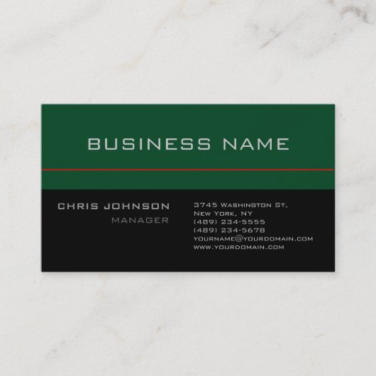 Moderne Black Gray Green Red Trendy Business Card Visitenkarte (Vorderseite)