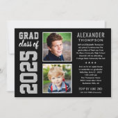 Moderne Black Gray Two Foto Graduation Party Einladung (Vorderseite)