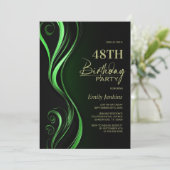 Moderne Black Green Birthday Party Einladung (Stehend Vorderseite)