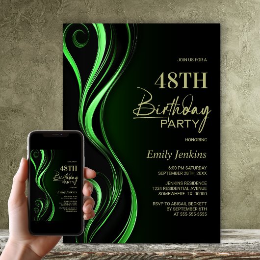 Moderne Black Green Birthday Party Einladung