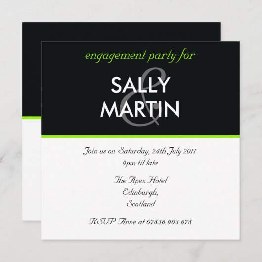 Moderne Black & Green Engagement Party Einladung (Vorne/Hinten)