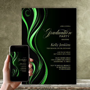 Moderne Black Green Graduation Party Einladung