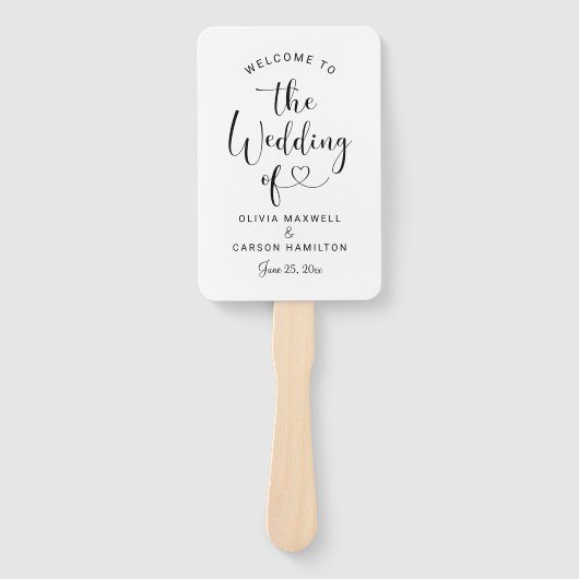 Moderne Black Heart Script Hochzeit Begrüßung Fächer (Vorderseite)