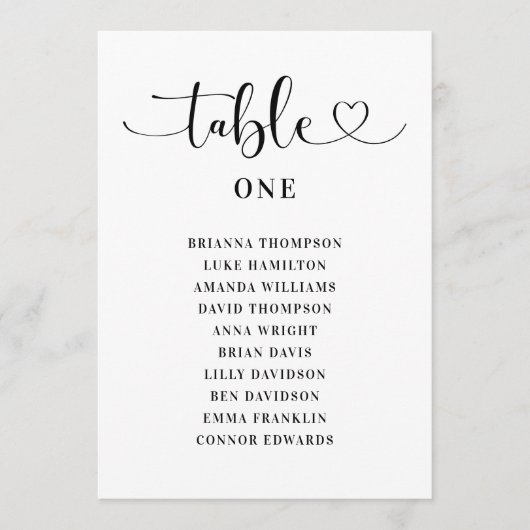 Moderne Black Heart Script Hochzeitsskripte Tischn Einladung (Vorderseite)