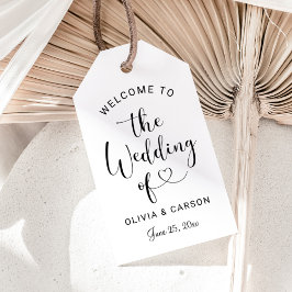 Moderne Black Heart Script Wedding Willkommen Geschenkanhänger