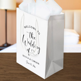 Moderne Black Heart Script Wedding Willkommen Mittlere Geschenktüte