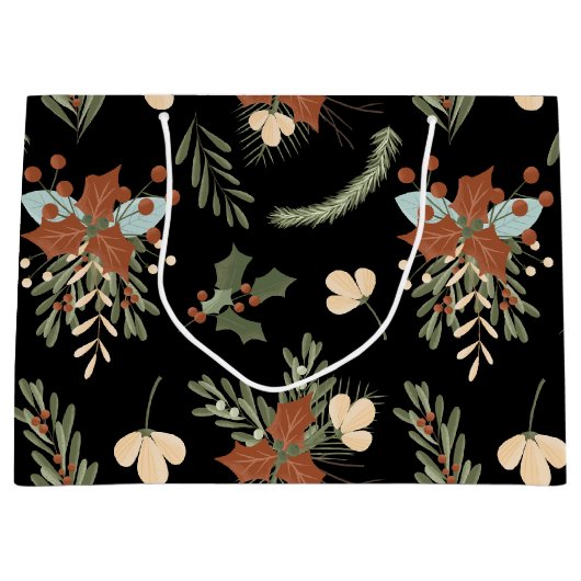 Moderne Black Holly Verlasse Berries Pattern Gesch Große Geschenktüte (Vorderseite)