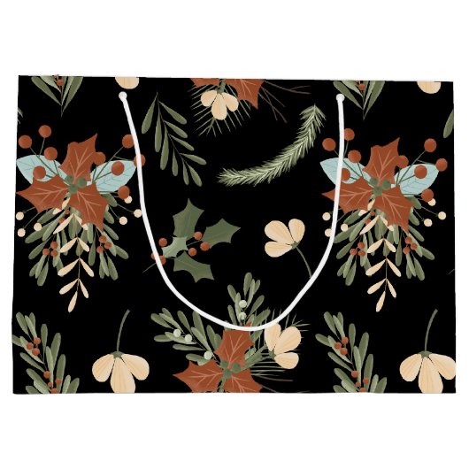 Moderne Black Holly Verlasse Berries Pattern Gesch Große Geschenktüte (Rückseite)