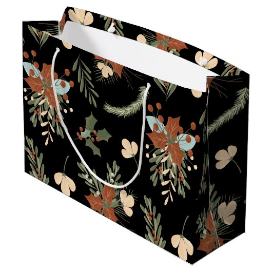 Moderne Black Holly Verlasse Berries Pattern Gesch Große Geschenktüte (Rückseite Schrägansicht)