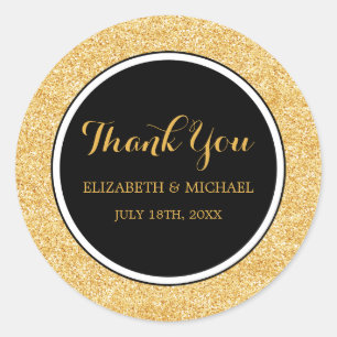 Moderne Black Imitate Gold Glitzer Hochzeit Vielen Runder Aufkleber