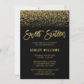 Moderne Black Imitate Gold Glitzer Sweet 16 Geburt Einladung (Vorderseite)