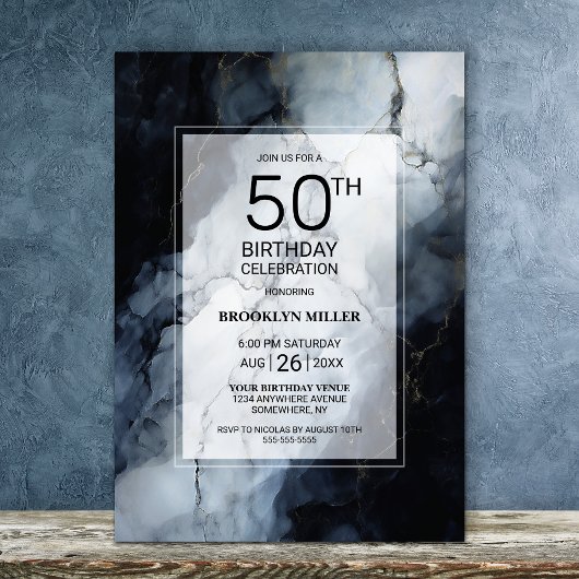 Moderne Black Marble 50. Geburtstagsparty Einladung