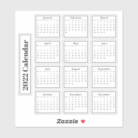 Moderne Black Mini 2022 Planer Kalender Sticker (Blatt)