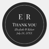Moderne Black Monogram Wedding Danke Runder Aufkleber (Vorderseite)