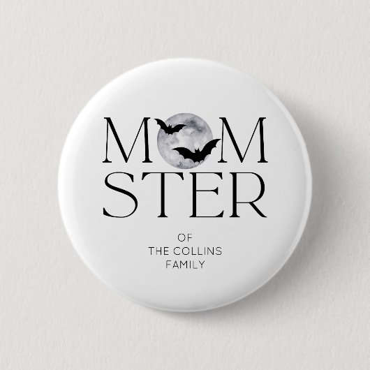 Moderne Black Moon Bats Halloween Momster-Mama Button (Vorderseite)