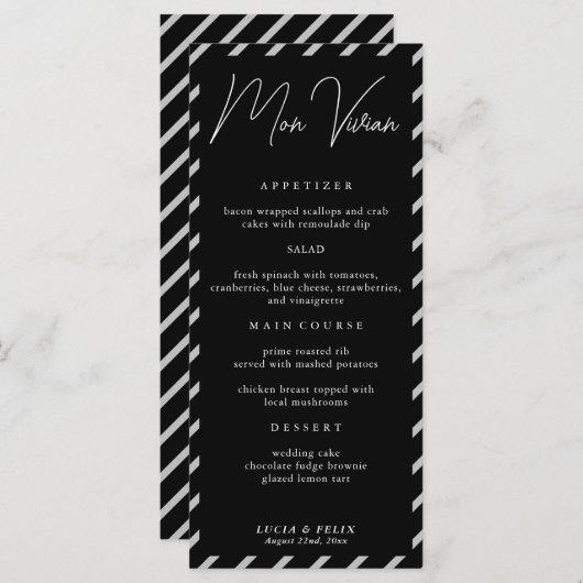 Moderne Black Name Platzkarte Hochzeitskarte Menükarte (Vorne/Hinten)