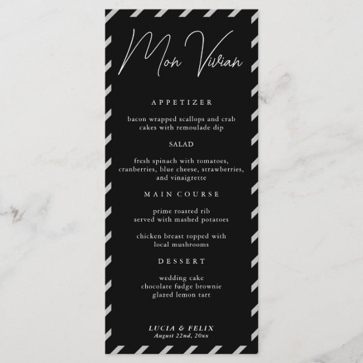 Moderne Black Name Platzkarte Hochzeitskarte Menükarte (Vorderseite)