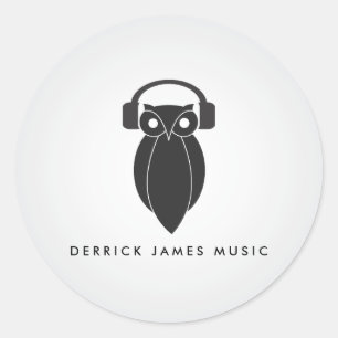 Moderne Black Night Owl Logo DJs, Band, Musiker Runder Aufkleber