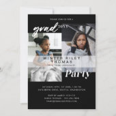 Moderne Black Now & Then Two Foto Graduation Party Einladung (Vorderseite)