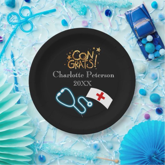 Moderne Black Nurse Graduation Party Pappteller (Party)