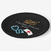 Moderne Black Nurse Graduation Party Pappteller (Schrägansicht)
