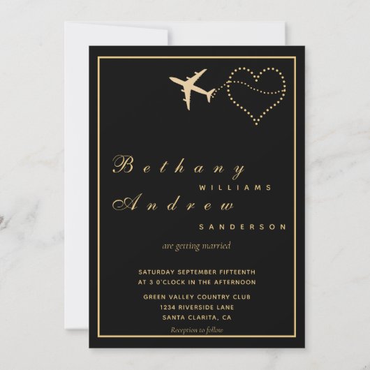 Moderne Black Passport-Hochzeit Einladung (Rückseite)