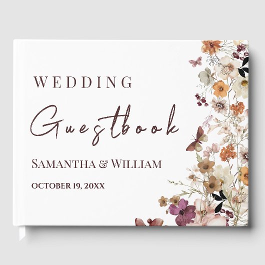 Moderne Black Pastel Wildblume Boho Wedding Gästebuch (Vorderseite)