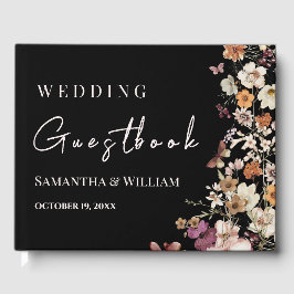 Moderne Black Pastel Wildblume Boho Wedding Gästebuch