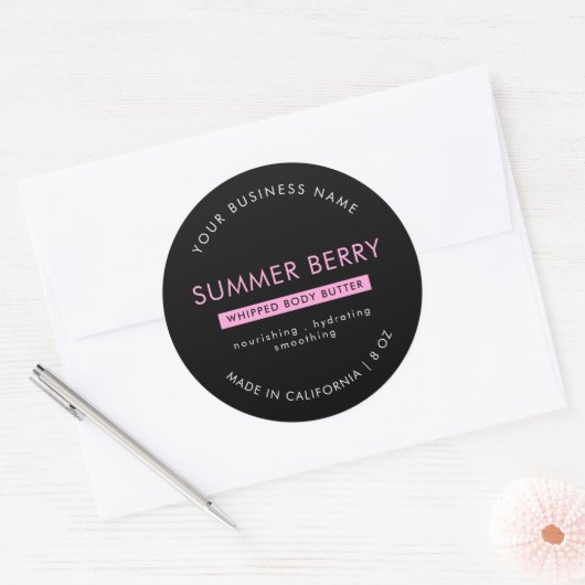 Moderne Black & Pink Body Butter Kosmetik Jar Lid Runder Aufkleber (Umschlag)