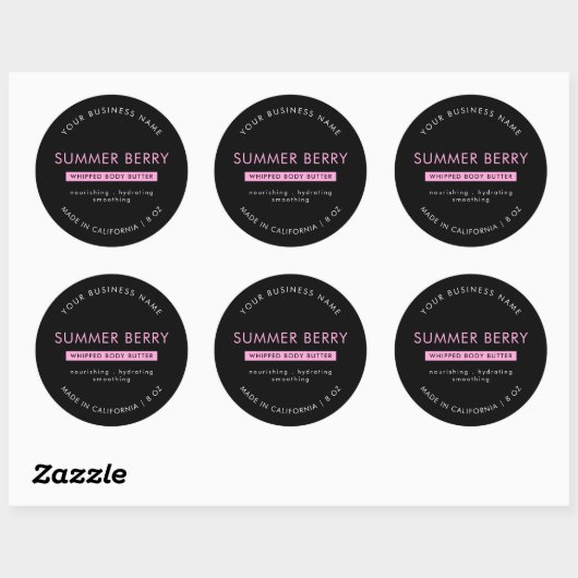 Moderne Black & Pink Body Butter Kosmetik Jar Lid Runder Aufkleber (Blatt)