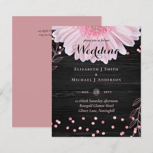 Moderne Black Pink Daisy Wedding (Vorne/Hinten)