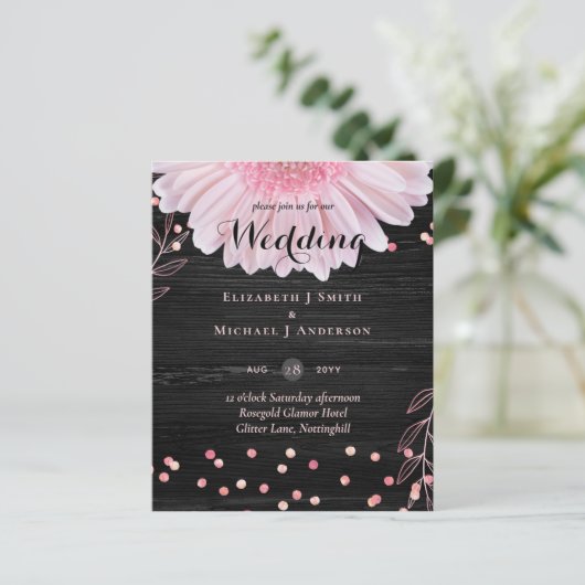 Moderne Black Pink Daisy Wedding (Stehend Vorderseite)