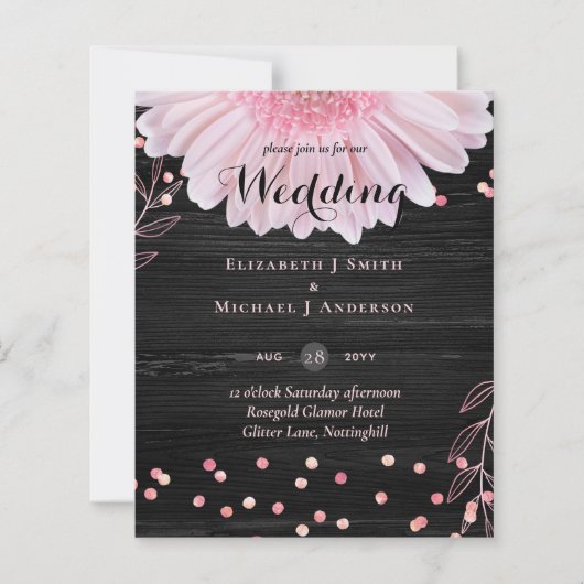 Moderne Black Pink Daisy Wedding (Vorderseite)