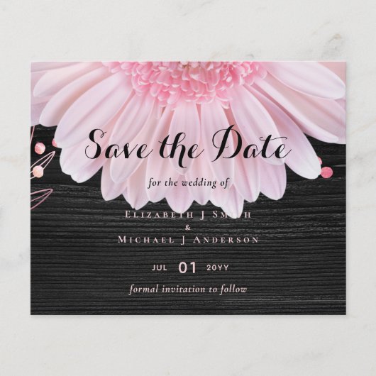 Moderne Black Pink Daisy Wedding (Vorderseite)