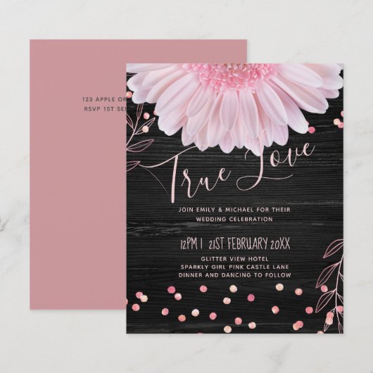 Moderne Black Pink Daisy Wedding (Vorne/Hinten)