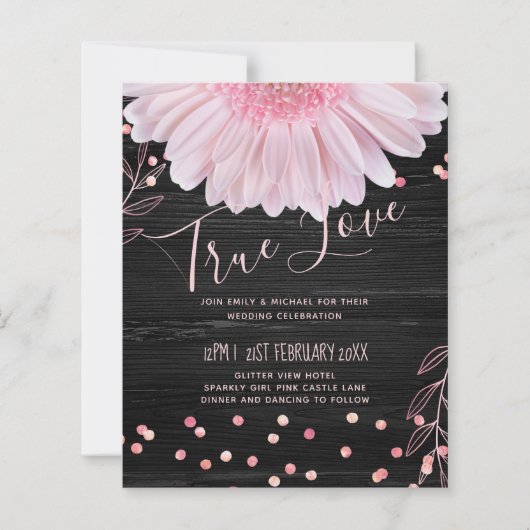Moderne Black Pink Daisy Wedding (Vorderseite)