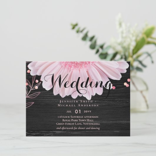Moderne Black Pink Daisy Wedding (Stehend Vorderseite)